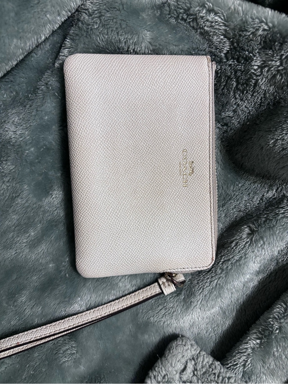 Coach Pale cream Saffiano Leather Wristlet Clutch